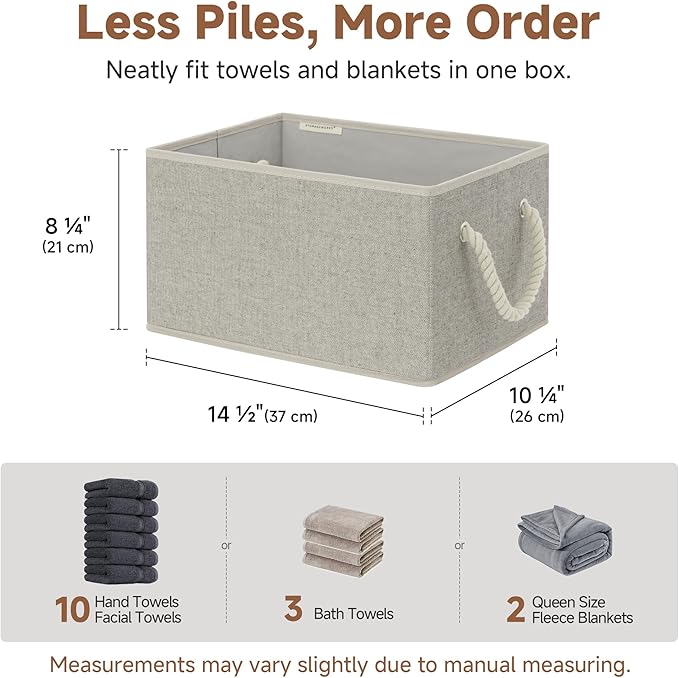 StorageWorks Storage Baskets for Shelves, Closet Organizers and Storage Bins, Fabric Organizer Bins for Clothes, Closet Shelf Organizer, Gray, Large, 3-Pack