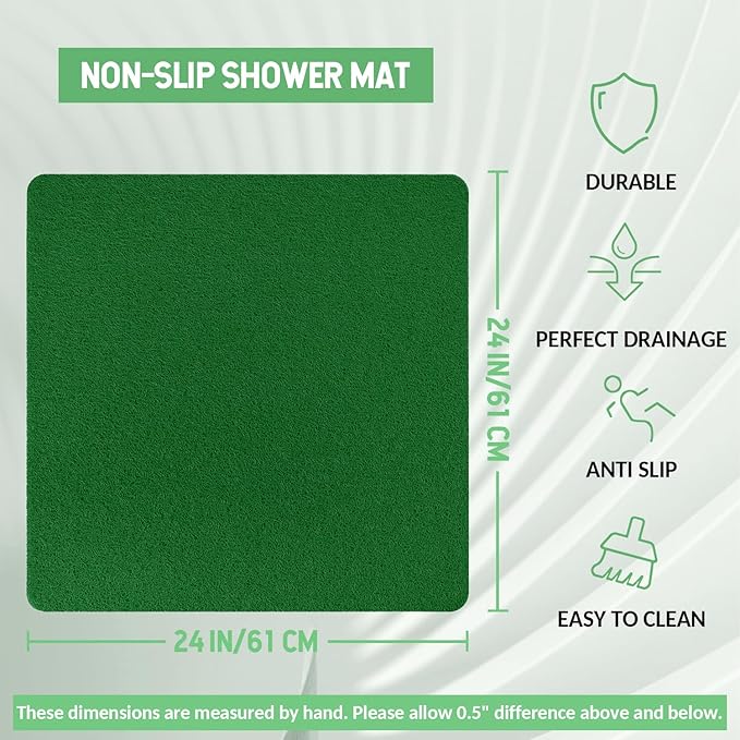 Hargiis Non-Slip Bathtub Mat, Anti Slip Shower Mat, Fast Drying Bathtub Mats, Foot Scrubber Mat, Anti Slip Mat for Tub, Floor, Bathroom, Kitchen, Home, Hotel (Dark Green 24"×24")