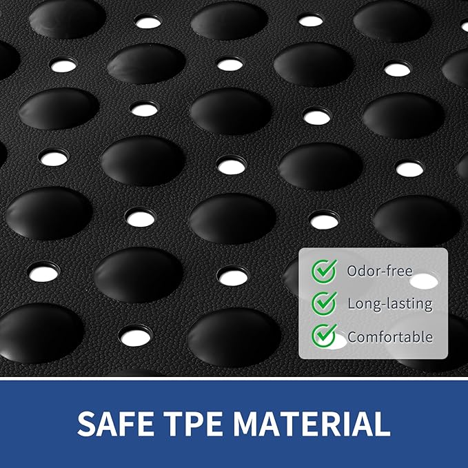 OTHWAY Square Shower Mat 32x32, TPE Non-Slip Shower Mats with Drain Holes and Suction Cups, Walk-in Mat for Inside Shower Stall, Anti-Slip for Elderly Kids (Black)