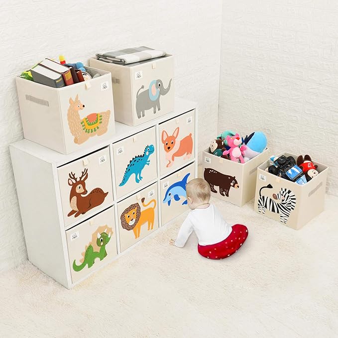 CLCROBD Foldable Animal Cube Storage Bins Fabric Toy Box/Chest/Organizer for Toddler/Kids Nursery, Playroom, 13 inch (Alpaca)