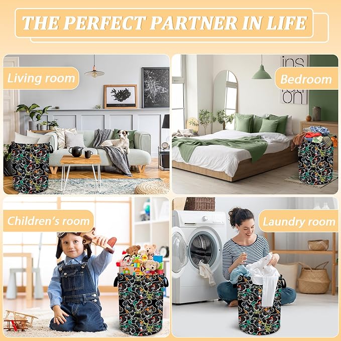 Car Lover Laundry Hamper, Monster Truck Cars Laundry Basket for Kids, Oxford Waterproof Foldable Clothes Storage Bin, Toy Organizer Basket for Bathroom/Household/College Dorms 15.7"x19.6"