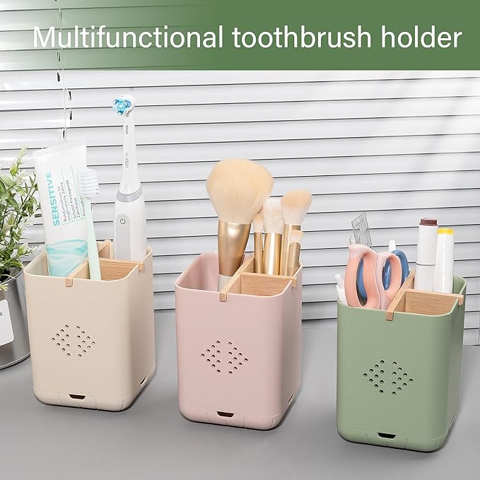 Toothbrush Holders for Bathrooms, Electric Toothbrush Holder Kids Toothbrush and Toothpaste Organizer for Countertop Vanity Accessories Storage (3 Slots Green)