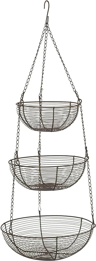 RSVP International Hanging Storage Collection 3-Tier Baskets, Bronze Woven Wire