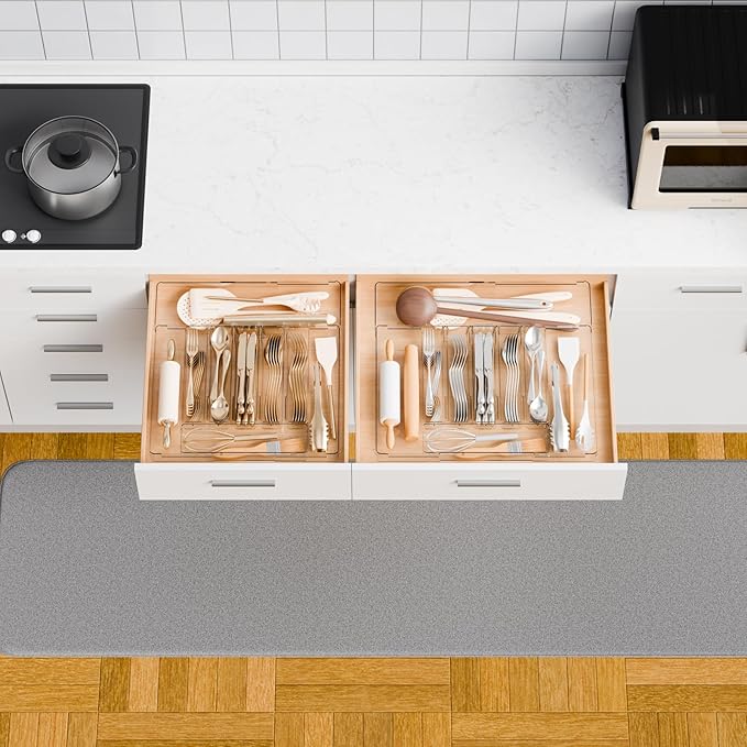 Yieach Clear Large Expandable Silverware Organizer and Kitchen Utensil Drawer Organizer,Plastic Adjustable Silverware Tray for Drawer Cutlery,Spatula,Tools,Flatware Organizers,Fork and Spoon Holder
