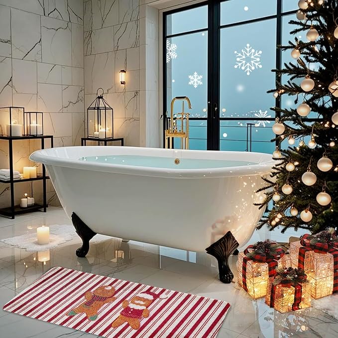 Hargiis Christmas Non-Slip Bathtub Mat, Anti Slip Shower Mat, Fast Drying Bathtub Mats, Foot Scrubber Mat for Tub, Floor, Bathroom, Kitchen, Home, Hotel (Gingerbread Santa, 40"x16")
