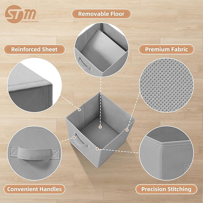 STORAGE MANIAC Storage Cubes, 11 Inch Collapsible Storage Bins with Handles, 10 Pack Fabric Foldable Bins for Organization, Durable Storage Bins for Closet, Shelves, Offices, Toys, 10-Pack Grey