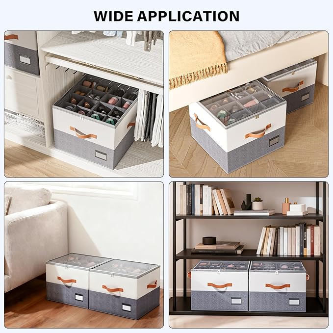 Dayacoco 1 Pack Shoe Organizer for Closet, Fits Up to 16 Pairs, Foldable Shoe Storage Organizer, shoe containers with Clear Cover, Large Shoe Boxes Boot Storage, Adjustable Dividers