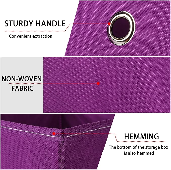 Foldable Storage Cubes Bins ,11 Inch Cloth Storage Cube Fabric Storage Box Cubes Organizer Baskets with Handles for Home Organizer Set of 3 (Purple)