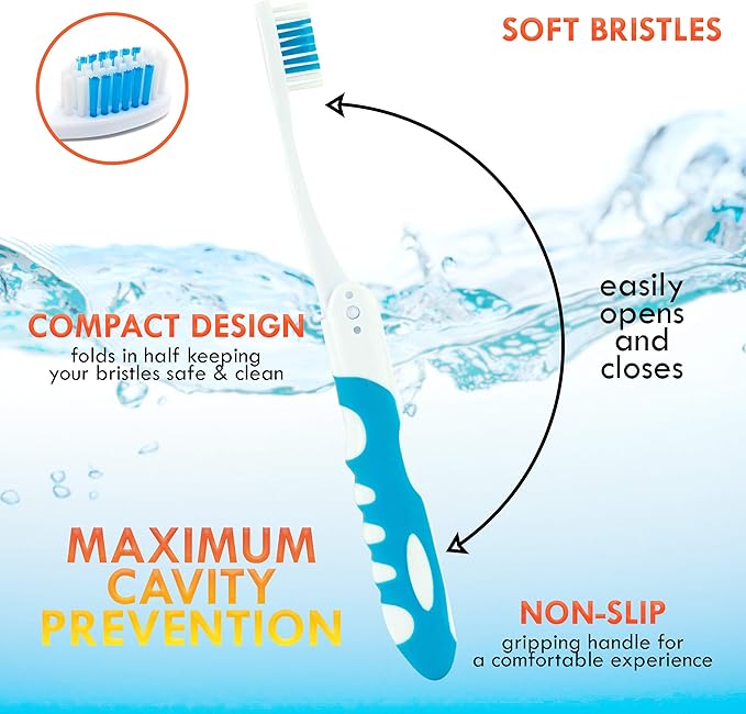 Portable Folding Toothbrush Kit - Built-in Cover, Collapsible, Multi-color (6 Pack Soft-Multicolor)