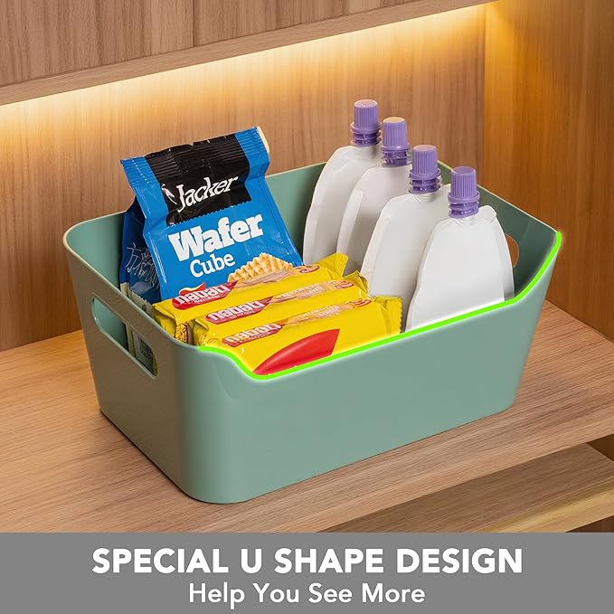 Tiawudi 12 Pack 4.5L Storage Bins, Plastic Storage Baskets for Home Classroom Organization, Multi-Use Organizer Bins for Cabinet, Pantry, Drawer, Closet, Countertop or Shelves, Colorful Containers