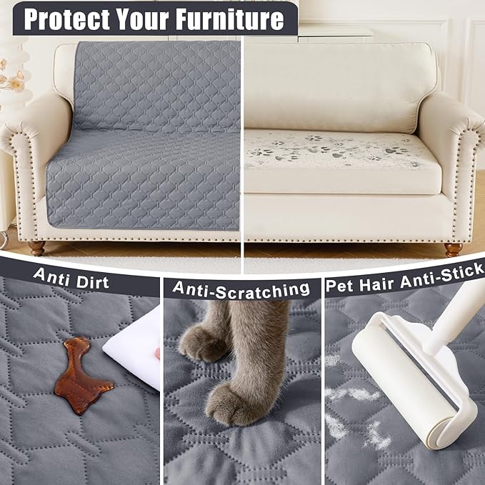 Smiry Waterproof Dog Bed Cover Blanket, Soft Reversible Pet Blanket, Washable Leakproof Cats Dogs Couch Cover for Sofa, Couch, Furniture, Plaid (52x82 Inch, Grey/Dark Grey)