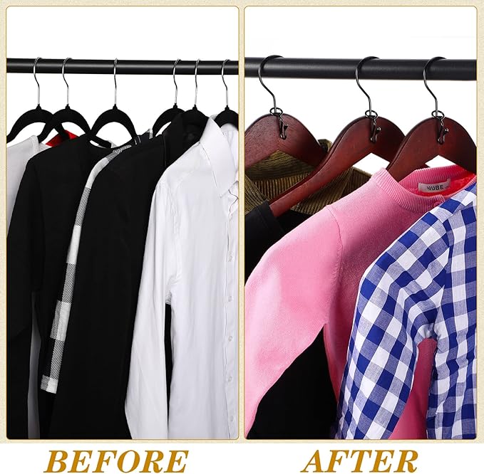 Sratte 50 Pieces Clothes Hanger Connector Hooks, Metal Clips Extender Hooks for Velvet Hangers Closet Space Saving(Black,50 Pieces)