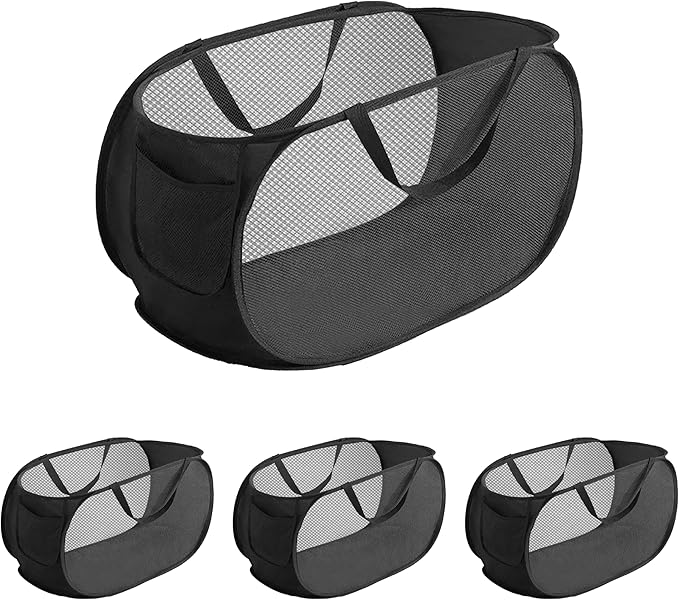 NarangOrnt 4 Pcs pop up laundry hamper Sturdy Large Capacity collapsible laundry basket,Laundry Room,Toy storage,Versatile Use-Home,Camping,Dorm,Hotel,Travel(Black) ﻿
