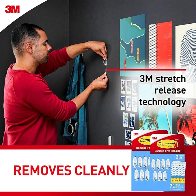 Command Clear Medium Hooks, 14 Hooks, 24 Strips - Easy to Open Packaging, Organize Damage-Free