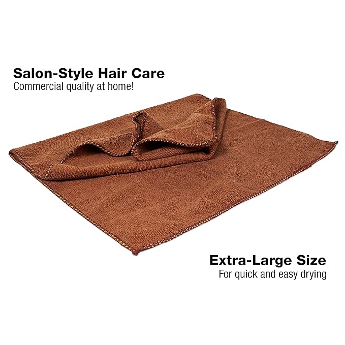 Eurow Microfiber Salon Towels – Bleachproof, Ultra Absorbent & Quick Drying – Soft, Lightweight & Durable for Hair Styling, Beauty, Barber & Spa Use, 16 x 29 Inches, 10-Pack, Brown