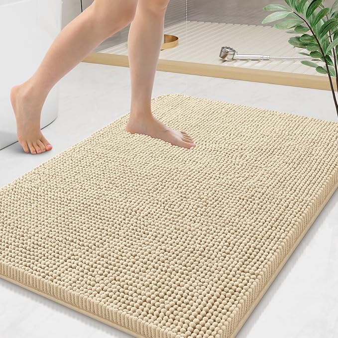 Arotive Bathroom Rugs 36x24, Extra Soft Absorbent Shaggy Chenille Bath Rugs, Machine Washable Rubber Backing Non-Slip Bath Mats for Bathroom Floor Tub and Shower, Home Decor Accessories, Beige