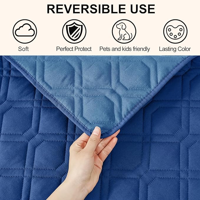 Smiry Reversible Waterproof Couch Covers for Sofa, Washable Dogs Pet Couch Covers for 3 Cushion Sofa Pet Friendly, Water Resistant Furniture Protector Slipcover, Geometric (52"x82", Navy/Blue)