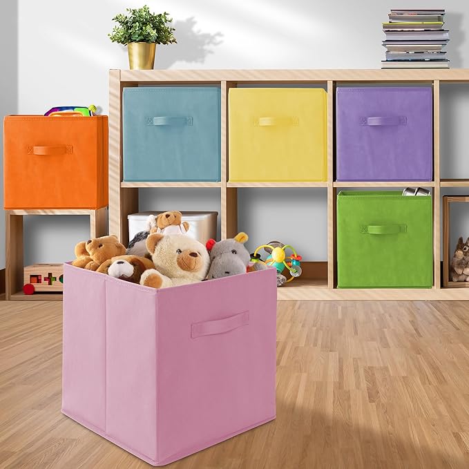 Casafield Set of 6 Collapsible Fabric Cube Storage Bins, Multicolor - 13" Foldable Cloth Baskets for Shelves, Cubby Organizers & More