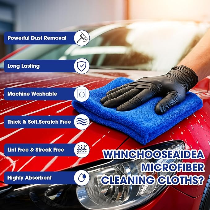 Shimeyao 30 Pcs 16 x 16 Inch Edgeless Microfiber Plush Towels for Cars Detailing Drying Wash Polishing Absorbent Cleaning Cloths, 500 GSM(16 x 16 Inch, Navy Blue, Gray, Black, 30 Pcs)