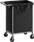 SONGMICS Laundry Basket with Wheels, Rolling Laundry Hamper, 23.8 Gallons (90 L), Removable Liner, Steel Frame with Handle, 24 x 11.4 x 31.9 Inches, Ink Black URLS003B01