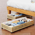 Bamboo Under Bed Storage Containers with Wheels, 40L UnderBed Drawers with Dust Bag, Breathable Under Bed Shoe Storage, Rolling UnderBed Clothes Storage, 2Pack