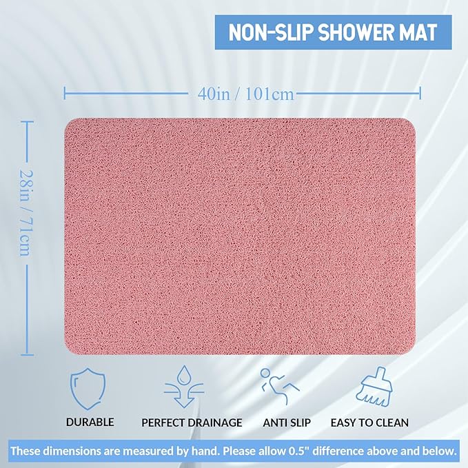 Hargiis Non-Slip Bathtub Mat, Anti Slip Shower Mat, Fast Drying Bathtub Mats, Foot Scrubber Mat, Anti Slip Mat for Tub, Floor, Bathroom, Kitchen, Home, Hotel (Pink 40"×28")