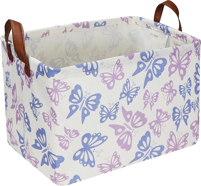Rectangular Blue Butterfly Basket,Gift Basket for Boys and Girls,Toy Bin,Books Box,Room Decor (Butterfly)