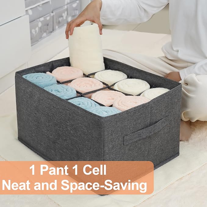2Pcs Closet Organizers and Storage Bins for Clothes - 12 Cell Drawers Organizer Grid Storage Box for Jeans Pants Sweater Towel T-shirts, Wardrobe Shelf Dividers Closets Organization