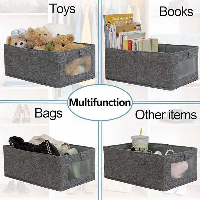 4 Pack Closet Organizers and Storage Bins, Storage Containers for Organizing Clothing, Jeans, Toys, Books, Shelves, Wardrobe - Closet Organizer, Large Storage Boxes Baskets with Window
