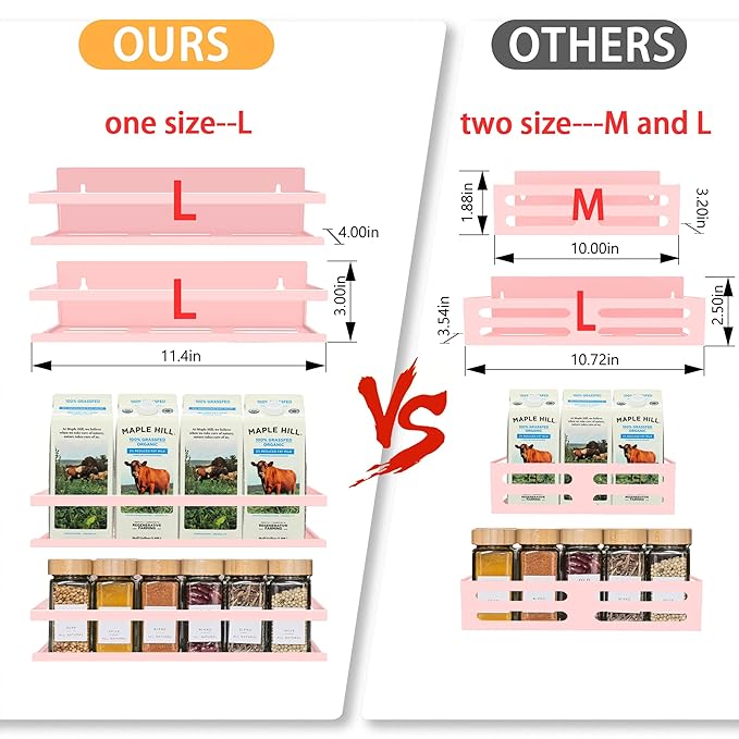 Magnetic Spice Rack for Refrigerator Seasoning Organizer for Spice Fridge Shelf storage Magnetic Shelf with Hook for Oven(4pack-Cut out-Pink)