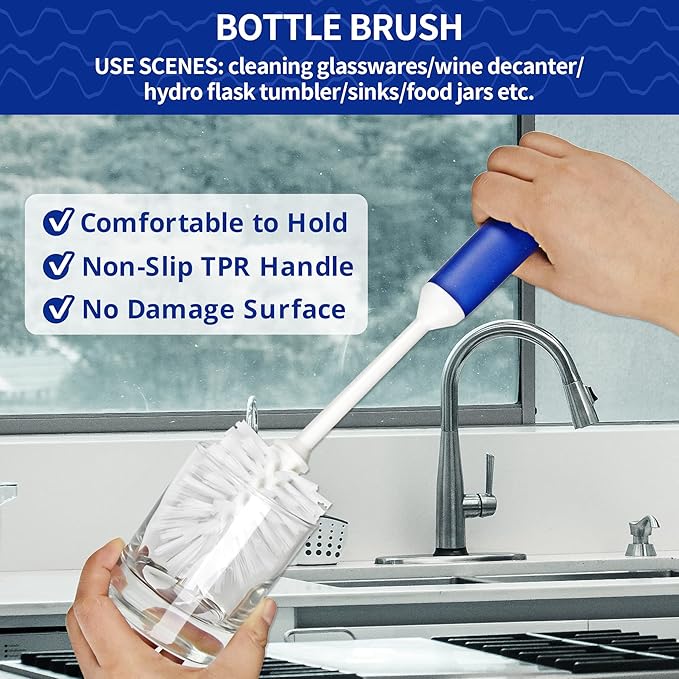CELOX Kitchen Scrub Brush Set with Ergonomic Handle, Deep Cleaning Brushes, Include Dish Brush (Blue)