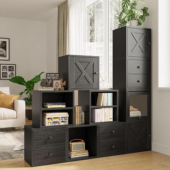 FUSUNBAO DIY Cube Storage Organizer Stackable Cubes for Home Books Clothes Toy -Modular Cubby Storage System-Office Cubical-Bookcase Closet (Black, 1 Layer Cube)