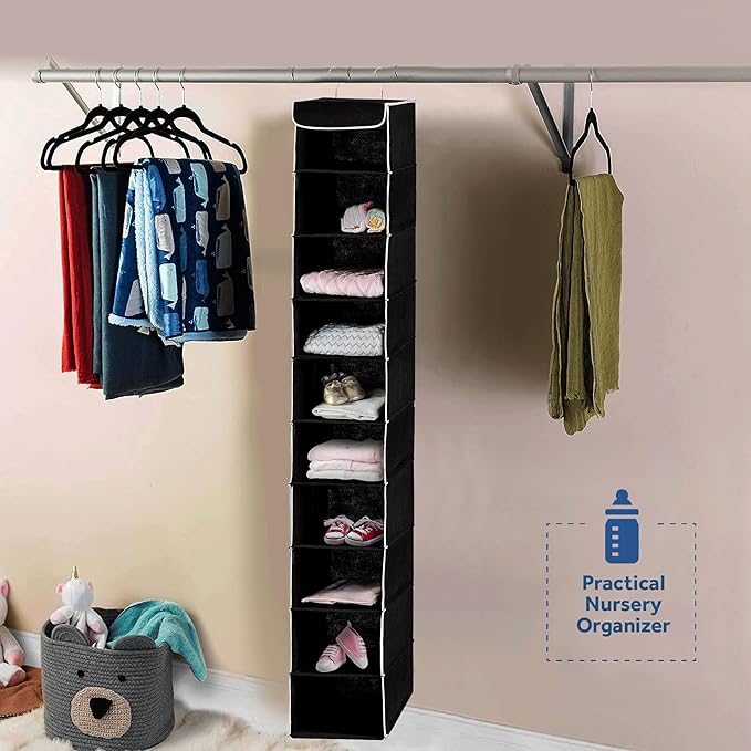 ZOBER Hanging Closet Organizer, 10-Shelf - Hanging Storage Organizer Shelves for Clothes, Towels, Toys - College Dorm Room, Nursery, & Home Closet