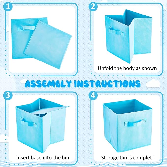 Yinder 12 Pcs Cube Storage Bin 11'' Storage Bins for Room Decor Colorful Bins Foldable Baskets for Nursery Organizer Boxes Fabric Boxes (Sky Blue, Purple, Pink, Rose)