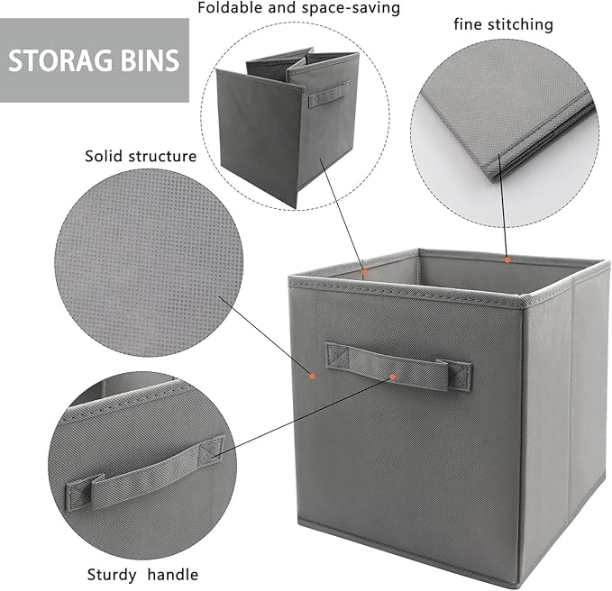 storage bins collapsible storage bins，cube storage organizer （Pack of 3） 10.5*10.5*11inch，For home and office Collapsible Closet Shelf Organizers, Drawer Organizers(Grey)