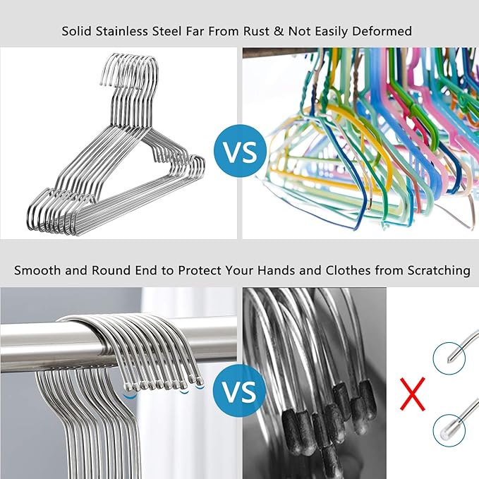 Fayleeko Stainless Steel Wire Coat Hangers - Heavy Duty, Ultra Thin, Space Saving (10 pack, 17.7 Inch)