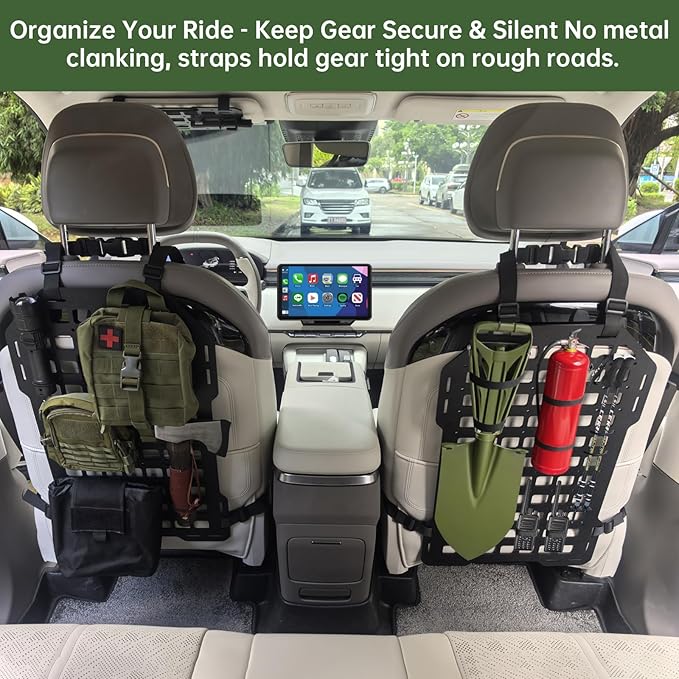 Tactical Car Seat Back Organizer, Rigid Molle Panel for Truck, ABS Engineering Material Molle Seat Back Organizer with 1 Utility Pouch