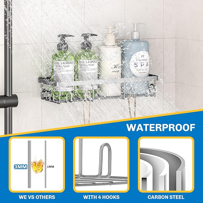 Shower Caddy 9 Pack,Adhesive Organizer for Bathroom Decor Accessories & Kitchen Storage,No Drilling,Large Capacity,Rustproof Stainless Steel Organizer,Home Decor Shelves (Grey 9 Pack)