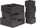 Storage Bins Woven Organizer with Lids Set of 8 – Polypropylene Storage Baskets with Metal Frame, Stackable Fabric Boxes for Drawers, Closet, Shelf, Nursery and Office, Brown