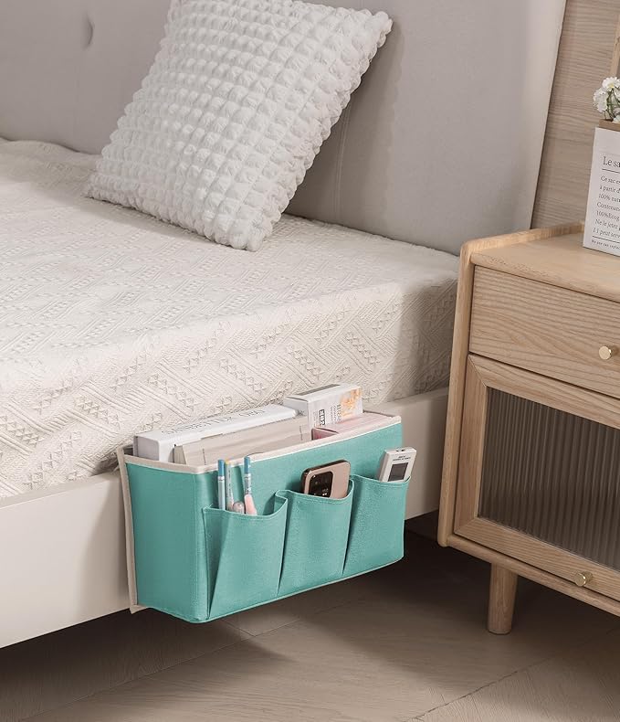 Bedside Caddy / Bedside Storage Organizer Hanging Bag with Three Options,Suitable for home beds, sofas, and dormitory beds—can hold magazines, books, phones, iPads, remote controls. (2-Pack Green)