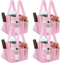 Hillban 4 Pcs Mesh Shower Caddy Portable Large Quick Dry Shower Caddy Basket with Deeper 8 Pockets and 2 Handles Hanging Bag for College Dorm Room(Pink)