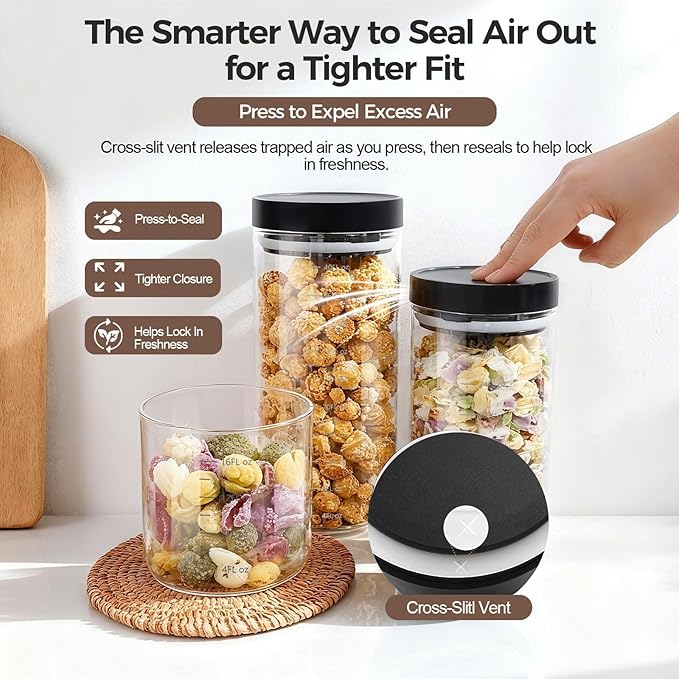 Danbark Set of 4 30oz Airtight Glass Storage Canisters with Lids - Pantry Organizers and Storage Glass for Kitchen - for Pantry, Flour, Sugar, Coffee, Tea, Pasta, Rice, and Snacks - Black