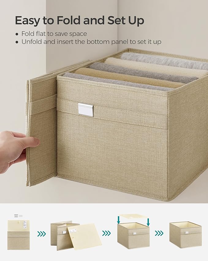SONGMICS Storage Baskets, Set of 4 Extra Large Storage Bins for Organizing, 30L, 15.7 x 11.8 x 9.8 Inches, Fabric Storage Cubes for Shelves, Easy to Clean, Foldable, 2 Handles, Sand Beige UROB240Y04