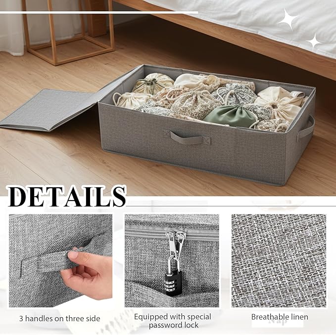 29.9 x 15 x 6.7 Inch Large Discreet Lockable Adult Toy Storage Bag Under Bed Storage Box Organizer with Zipper Lid Underbed Clothes Shoe Container for Dorm and Home(Gray)