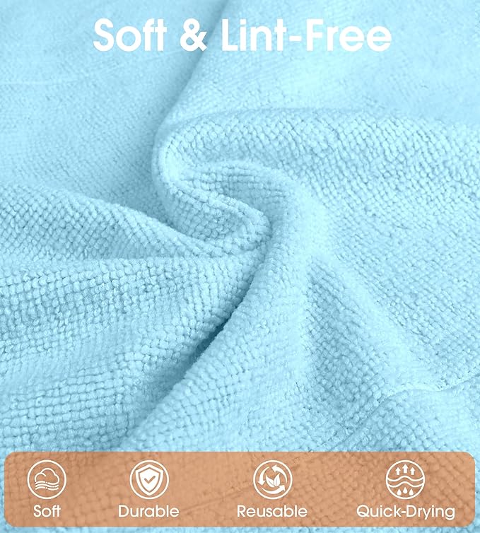 CHAUNCEY HOME Microfiber Cleaning Cloth Roll - 100 Pack Tear Away Microfiber Paper Towels, Reusable, Washable, Scratch-Free, Kitchen Towels for Car, Home, Kitchen, Glass, Dishes (Blue)
