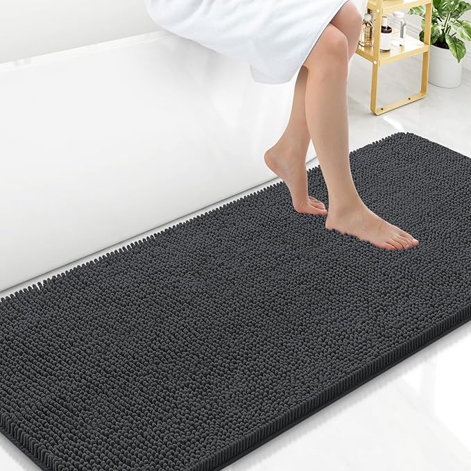 Arotive Bathroom Rugs 59x24, Extra Soft Absorbent Shaggy Chenille Bath Rugs, Machine Washable Rubber Backing Non-Slip Bath Mats for Bathroom Floor Tub and Shower, Home Decor Accessories, Dark Grey