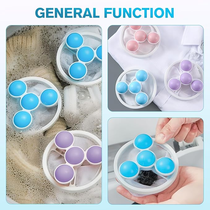 Pet Hair Remover for Laundry, 2026 Upgaded 3pcs Floating Hair Filtering Mesh Removal for Washing Machine, Reusable Dog & Cat Hair Remover Tool for Pet Fur, Hair, Lint, Dander from Laundry (Blue)