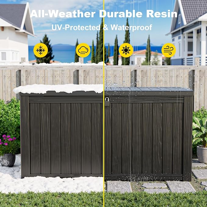 150 GallonOutdoor Storage Box,Resin Deck Boxes Waterproof, IndoorOutdoor Bin for Package Delivery, Patio Cushions, Gardening Tools, Lockable, UV Resistant