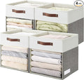 Storage Cubes, 4 Pack Linen Foldable Storage Bins (13 x 13 inch) with Clear Window and 2 Handles, Closet Organizers and Storage for Shelf Closet, Clothes, Books - (Gray and White)