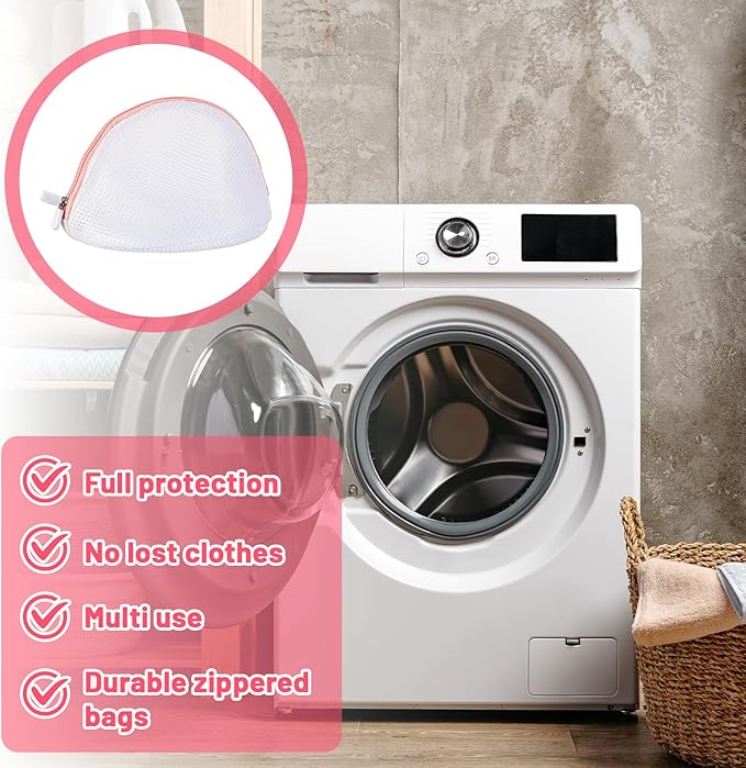 3 Pcs Bra Washing Bags for Laundry, Mesh Bra Laundry Bag with Zipper, Women Lingerie bags for Washing Delicates, Underwear Bag for Socks, Tights (White and Pink)